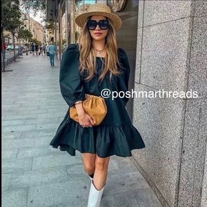 H&M black puff sleeve poplin mini dress
